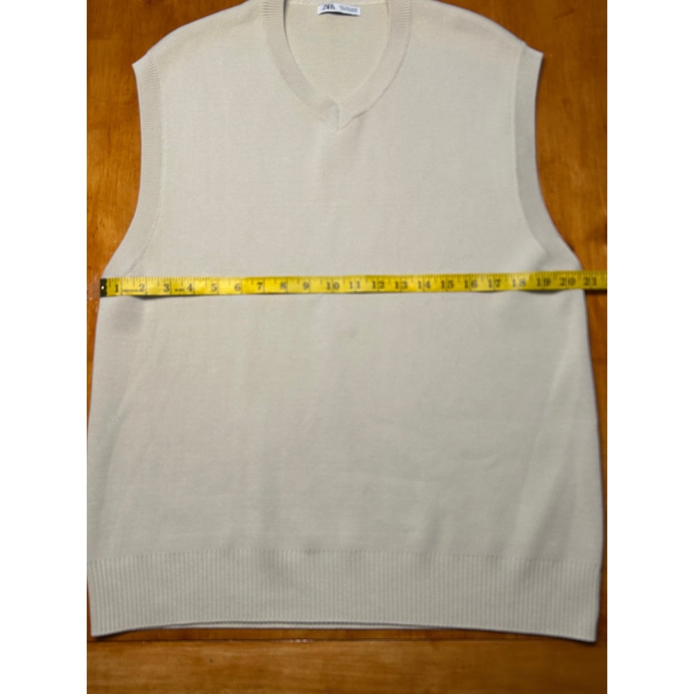 Zara Old Money Preppy Mens Knit Sweater Vest V-Neck Sleeveless Cream Beige Clean - Picture 6 of 9